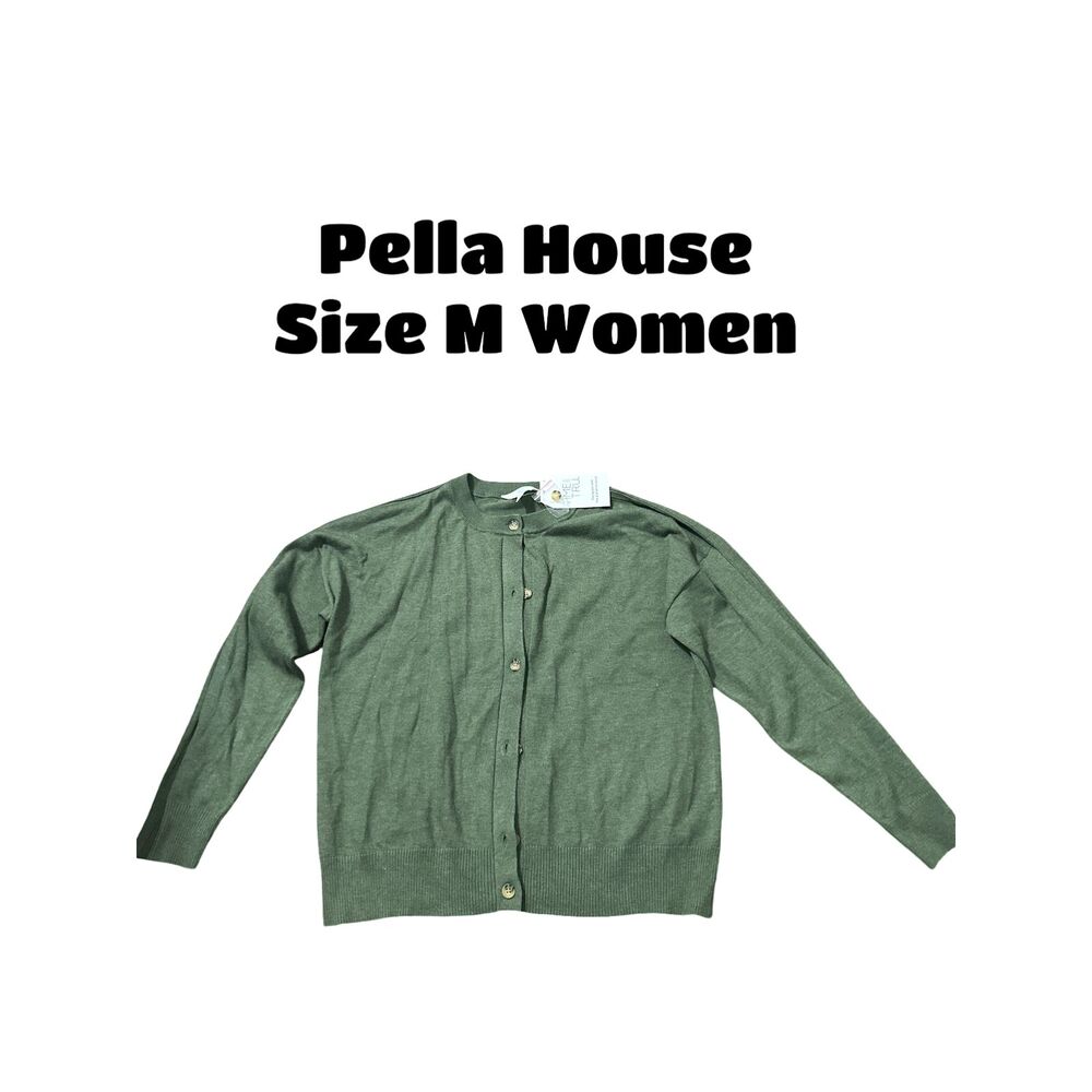 Time and Tru Women's Button Front Cardigan Sweater Lightweight Olive Oak Size M